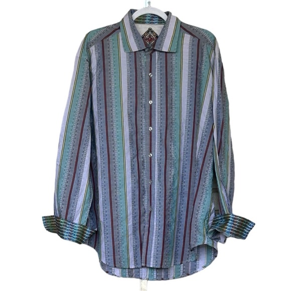 Robert Graham Stripped MultiColor Button Down Shirt Size 2XL
